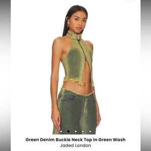 Jaded London Size 10 Green Denim Buckle Neck Top in Green Wash NWT